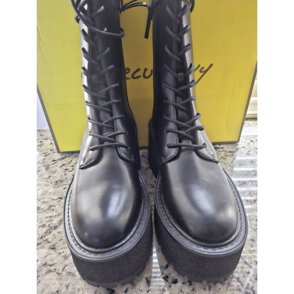 Circus NY by Sam Edelman Slater Black Faux Leather Combat Boots NWT Size 8.5 - Picture 2 of 7